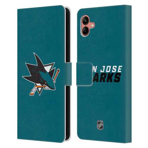 NHL San Jose Sharks Plain Leather Book Wallet Case Cover For Samsung Galaxy A04 (2022)