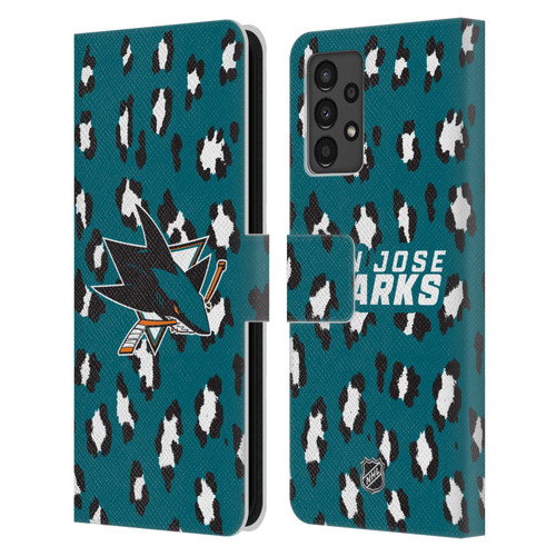 NHL San Jose Sharks Leopard Patten Leather Book Wallet Case Cover For Samsung Galaxy A13 (2022)