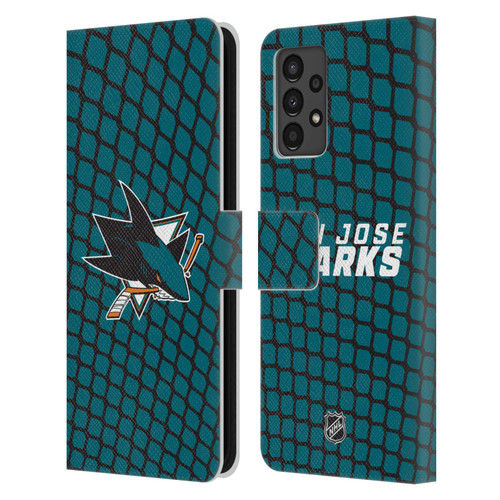 NHL San Jose Sharks Net Pattern Leather Book Wallet Case Cover For Samsung Galaxy A13 (2022)