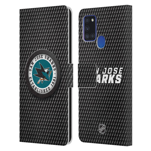 NHL San Jose Sharks Puck Texture Leather Book Wallet Case Cover For Samsung Galaxy A21s (2020)