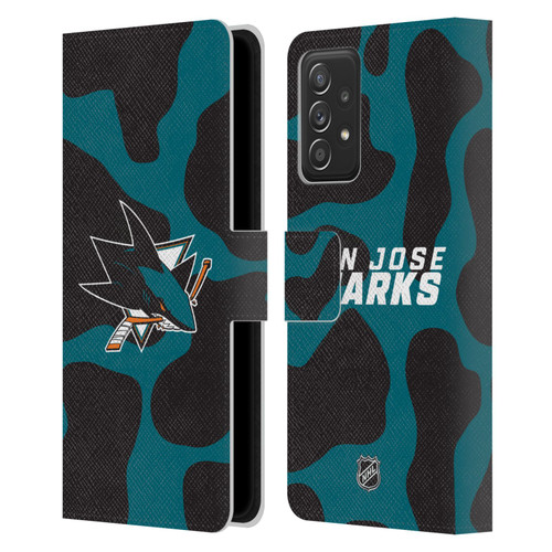 NHL San Jose Sharks Cow Pattern Leather Book Wallet Case Cover For Samsung Galaxy A52 / A52s / 5G (2021)