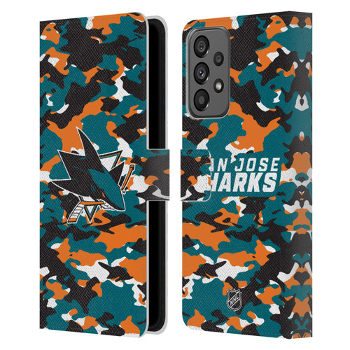 NHL San Jose Sharks Camouflage Leather Book Wallet Case Cover For Samsung Galaxy A73 5G (2022)