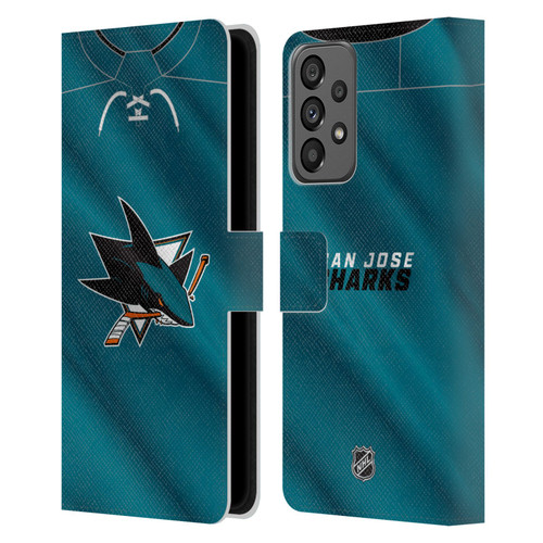 NHL San Jose Sharks Jersey Leather Book Wallet Case Cover For Samsung Galaxy A73 5G (2022)
