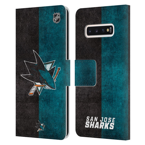 NHL San Jose Sharks Half Distressed Leather Book Wallet Case Cover For Samsung Galaxy S10