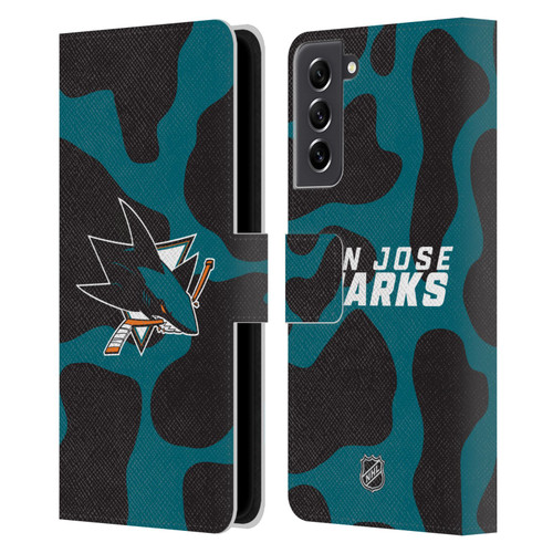 NHL San Jose Sharks Cow Pattern Leather Book Wallet Case Cover For Samsung Galaxy S21 FE 5G