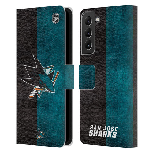 NHL San Jose Sharks Half Distressed Leather Book Wallet Case Cover For Samsung Galaxy S22+ 5G