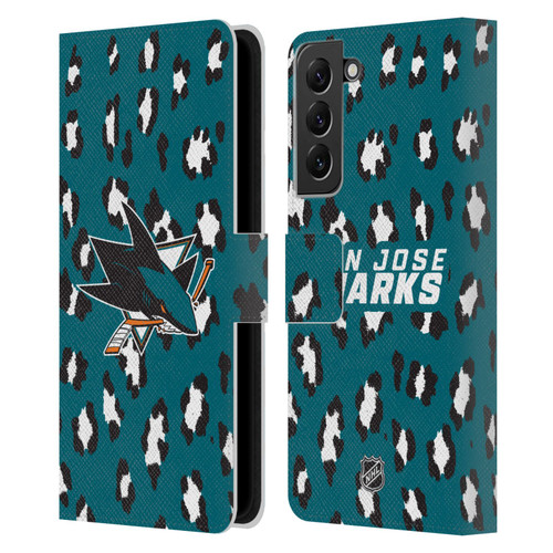 NHL San Jose Sharks Leopard Patten Leather Book Wallet Case Cover For Samsung Galaxy S22+ 5G