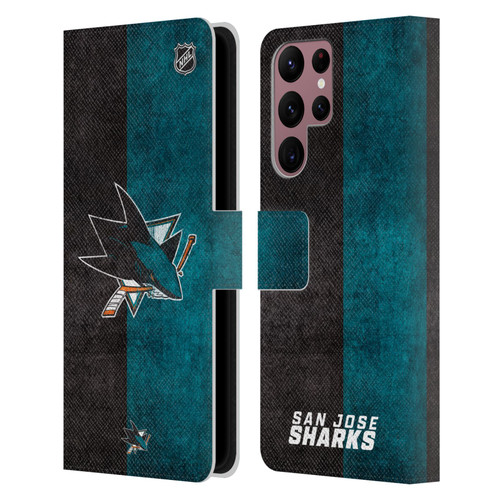 NHL San Jose Sharks Half Distressed Leather Book Wallet Case Cover For Samsung Galaxy S22 Ultra 5G