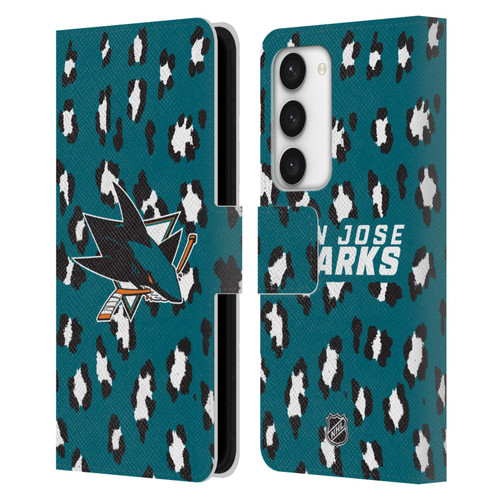 NHL San Jose Sharks Leopard Patten Leather Book Wallet Case Cover For Samsung Galaxy S23 5G