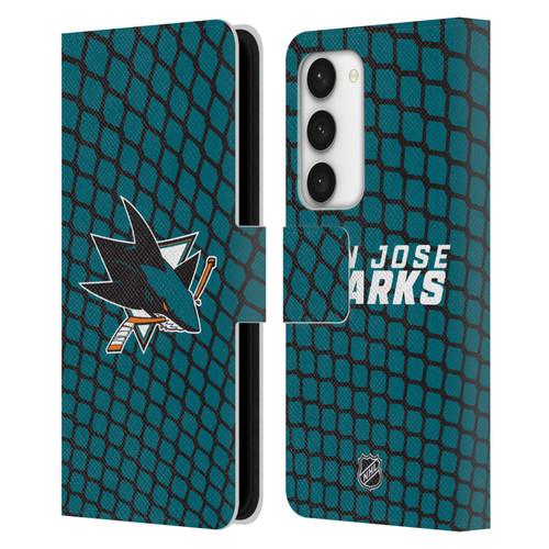 NHL San Jose Sharks Net Pattern Leather Book Wallet Case Cover For Samsung Galaxy S23 5G