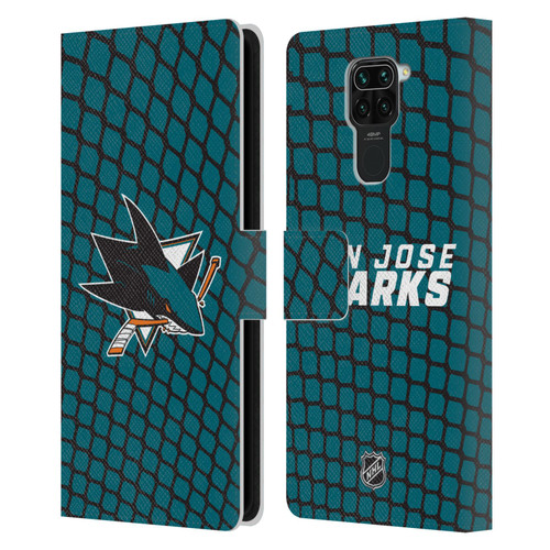 NHL San Jose Sharks Net Pattern Leather Book Wallet Case Cover For Xiaomi Redmi Note 9 / Redmi 10X 4G
