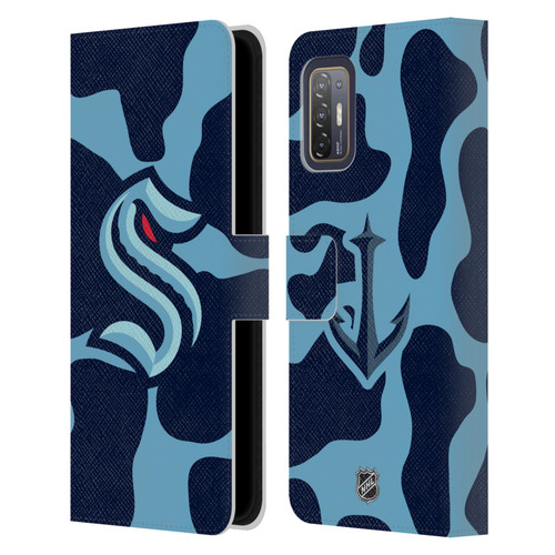 NHL Seattle Kraken Cow Pattern Leather Book Wallet Case Cover For HTC Desire 21 Pro 5G