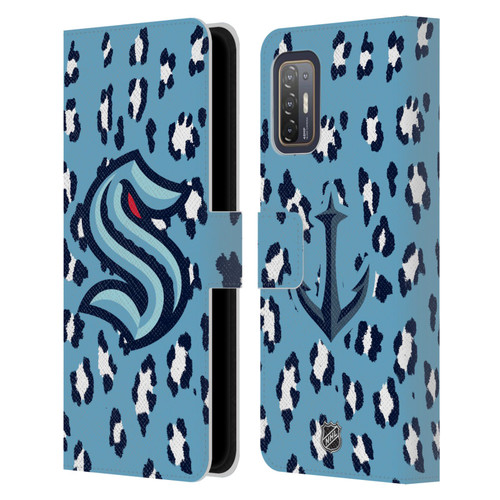 NHL Seattle Kraken Leopard Patten Leather Book Wallet Case Cover For HTC Desire 21 Pro 5G