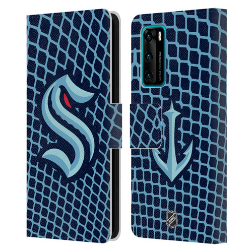NHL Seattle Kraken Net Pattern Leather Book Wallet Case Cover For Huawei P40 5G