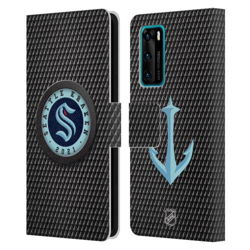 NHL Seattle Kraken Puck Texture Leather Book Wallet Case Cover For Huawei P40 5G