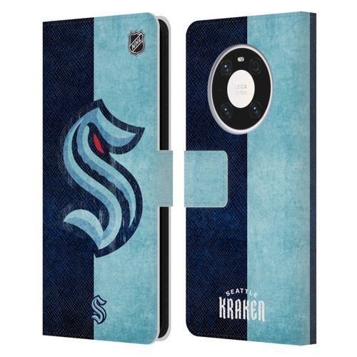 NHL Seattle Kraken Half Distressed Leather Book Wallet Case Cover For Huawei Mate 40 Pro 5G