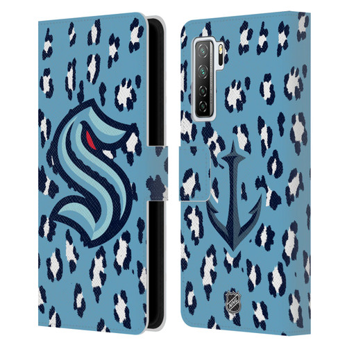 NHL Seattle Kraken Leopard Patten Leather Book Wallet Case Cover For Huawei Nova 7 SE/P40 Lite 5G
