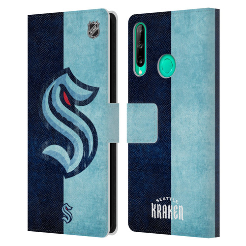 NHL Seattle Kraken Half Distressed Leather Book Wallet Case Cover For Huawei P40 lite E