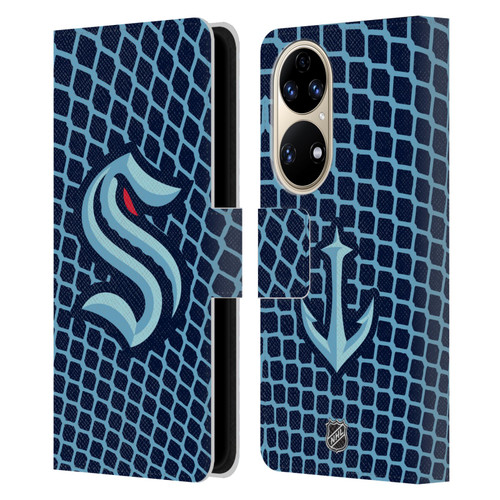 NHL Seattle Kraken Net Pattern Leather Book Wallet Case Cover For Huawei P50