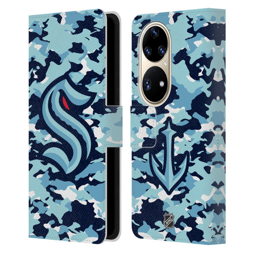 NHL Seattle Kraken Camouflage Leather Book Wallet Case Cover For Huawei P50 Pro