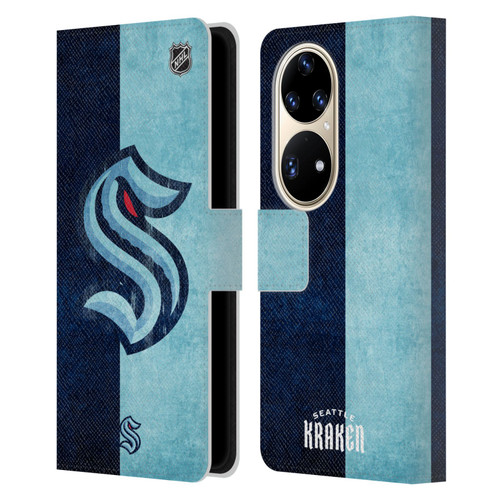 NHL Seattle Kraken Half Distressed Leather Book Wallet Case Cover For Huawei P50 Pro