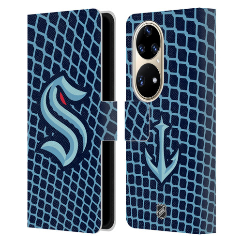 NHL Seattle Kraken Net Pattern Leather Book Wallet Case Cover For Huawei P50 Pro