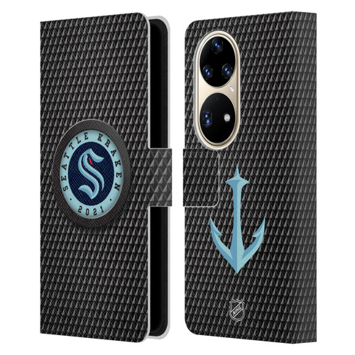NHL Seattle Kraken Puck Texture Leather Book Wallet Case Cover For Huawei P50 Pro