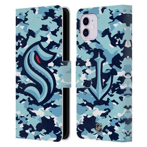 NHL Seattle Kraken Camouflage Leather Book Wallet Case Cover For Apple iPhone 11