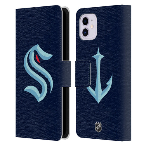 NHL Seattle Kraken Plain Leather Book Wallet Case Cover For Apple iPhone 11