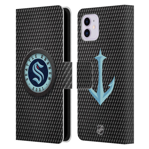 NHL Seattle Kraken Puck Texture Leather Book Wallet Case Cover For Apple iPhone 11