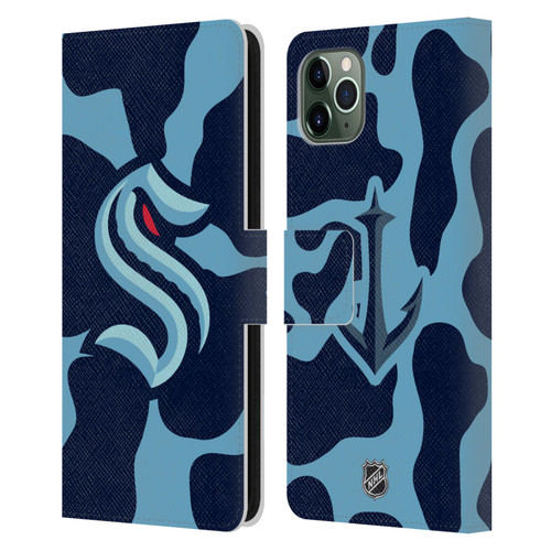 NHL Seattle Kraken Cow Pattern Leather Book Wallet Case Cover For Apple iPhone 11 Pro Max