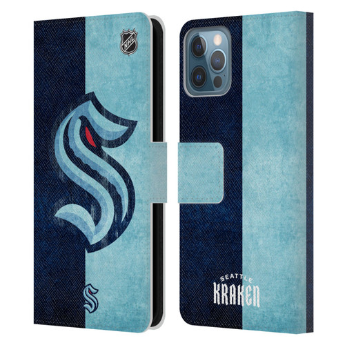 NHL Seattle Kraken Half Distressed Leather Book Wallet Case Cover For Apple iPhone 12 / iPhone 12 Pro