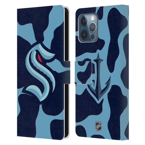 NHL Seattle Kraken Cow Pattern Leather Book Wallet Case Cover For Apple iPhone 12 Pro Max