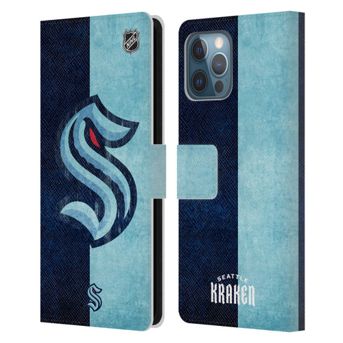 NHL Seattle Kraken Half Distressed Leather Book Wallet Case Cover For Apple iPhone 12 Pro Max