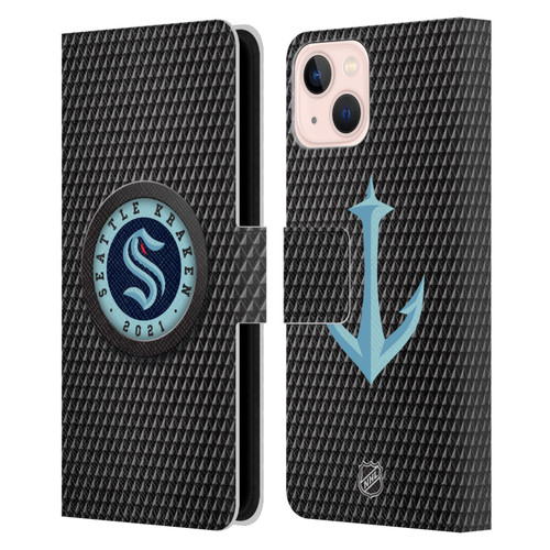 NHL Seattle Kraken Puck Texture Leather Book Wallet Case Cover For Apple iPhone 13