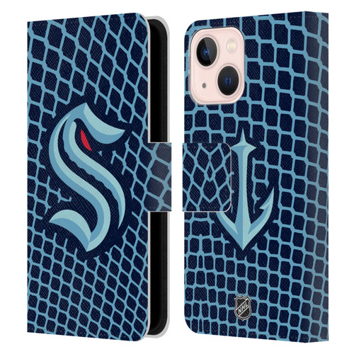 NHL Seattle Kraken Net Pattern Leather Book Wallet Case Cover For Apple iPhone 13 Mini