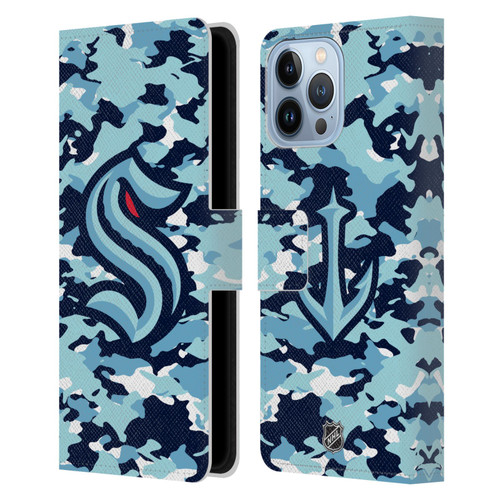 NHL Seattle Kraken Camouflage Leather Book Wallet Case Cover For Apple iPhone 13 Pro Max