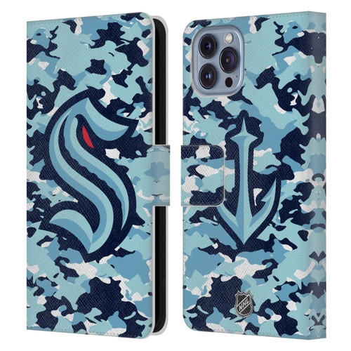 NHL Seattle Kraken Camouflage Leather Book Wallet Case Cover For Apple iPhone 14