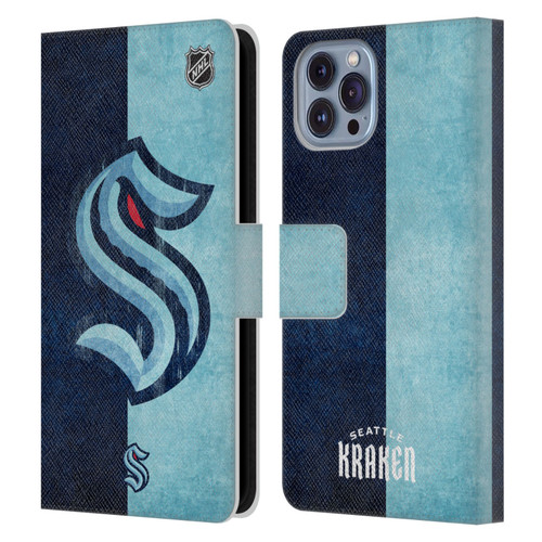 NHL Seattle Kraken Half Distressed Leather Book Wallet Case Cover For Apple iPhone 14