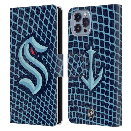 NHL Seattle Kraken Net Pattern Leather Book Wallet Case Cover For Apple iPhone 14
