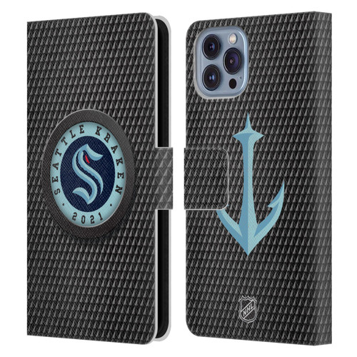 NHL Seattle Kraken Puck Texture Leather Book Wallet Case Cover For Apple iPhone 14