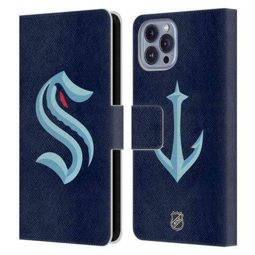 NHL Seattle Kraken Plain Leather Book Wallet Case Cover For Apple iPhone 14