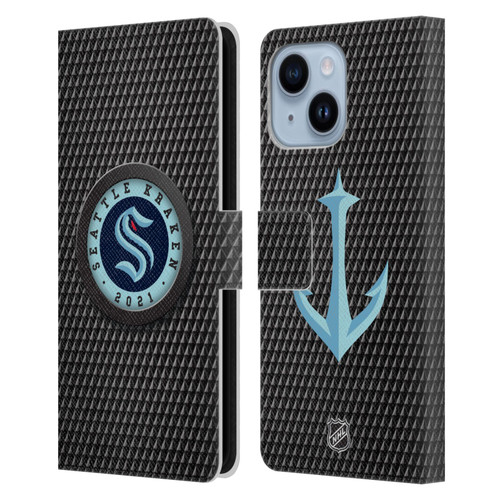 NHL Seattle Kraken Puck Texture Leather Book Wallet Case Cover For Apple iPhone 14 Plus