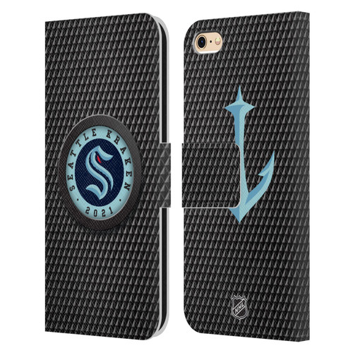 NHL Seattle Kraken Puck Texture Leather Book Wallet Case Cover For Apple iPhone 6 / iPhone 6s