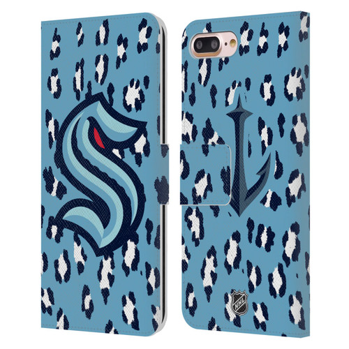 NHL Seattle Kraken Leopard Patten Leather Book Wallet Case Cover For Apple iPhone 7 Plus / iPhone 8 Plus