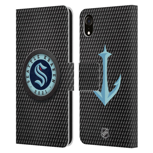 NHL Seattle Kraken Puck Texture Leather Book Wallet Case Cover For Apple iPhone XR