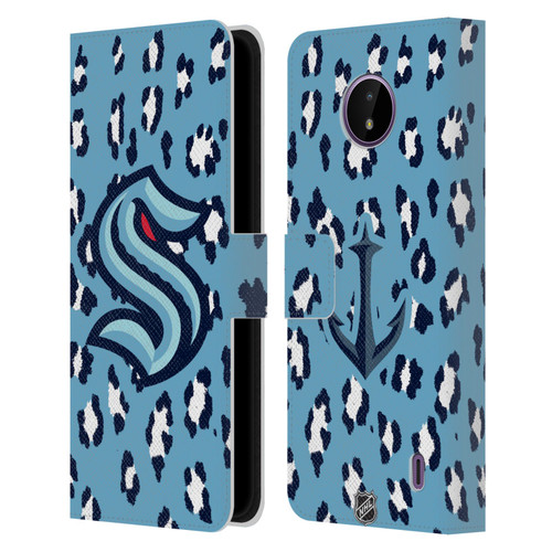 NHL Seattle Kraken Leopard Patten Leather Book Wallet Case Cover For Nokia C10 / C20