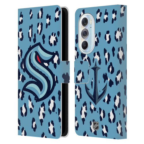 NHL Seattle Kraken Leopard Patten Leather Book Wallet Case Cover For Motorola Edge X30