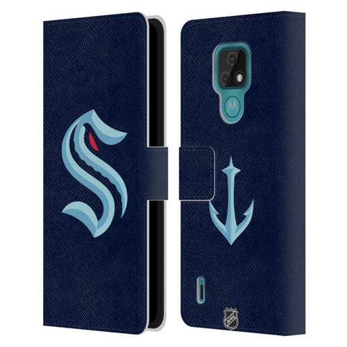 NHL Seattle Kraken Plain Leather Book Wallet Case Cover For Motorola Moto E7