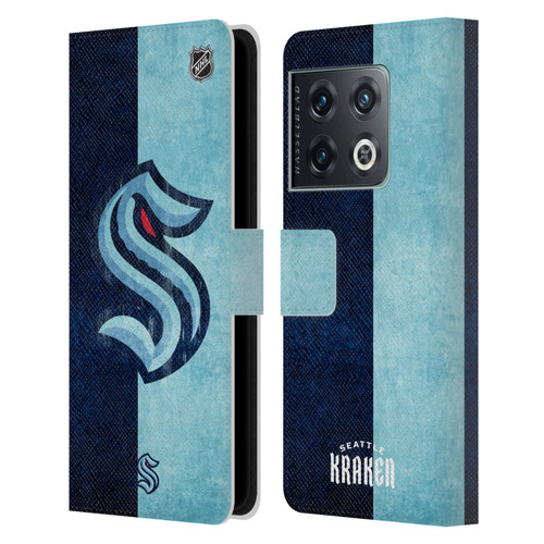 NHL Seattle Kraken Half Distressed Leather Book Wallet Case Cover For OnePlus 10 Pro